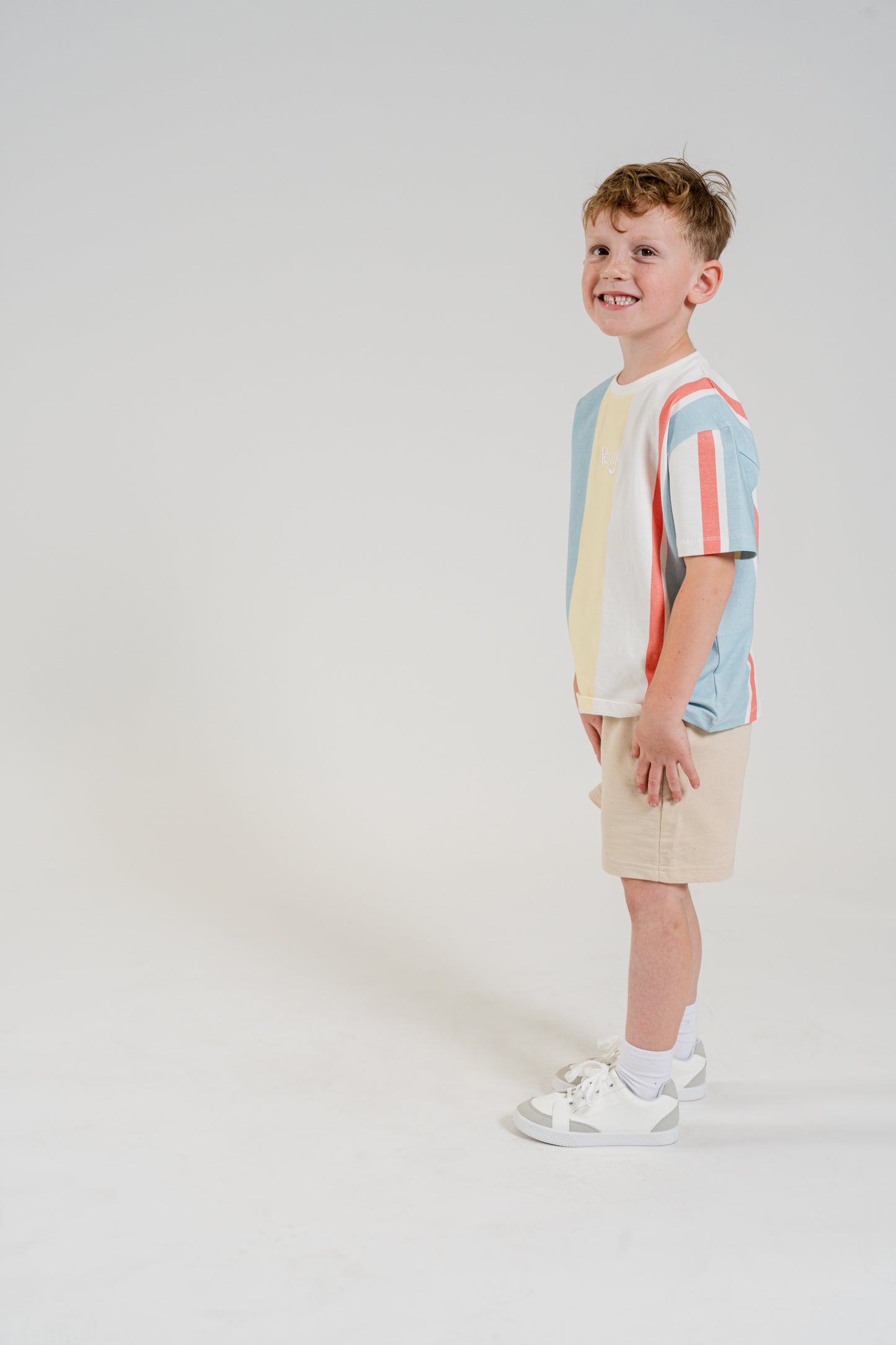 Premium Rexy Striped Tee - Sky Blue & Beige (Kids)