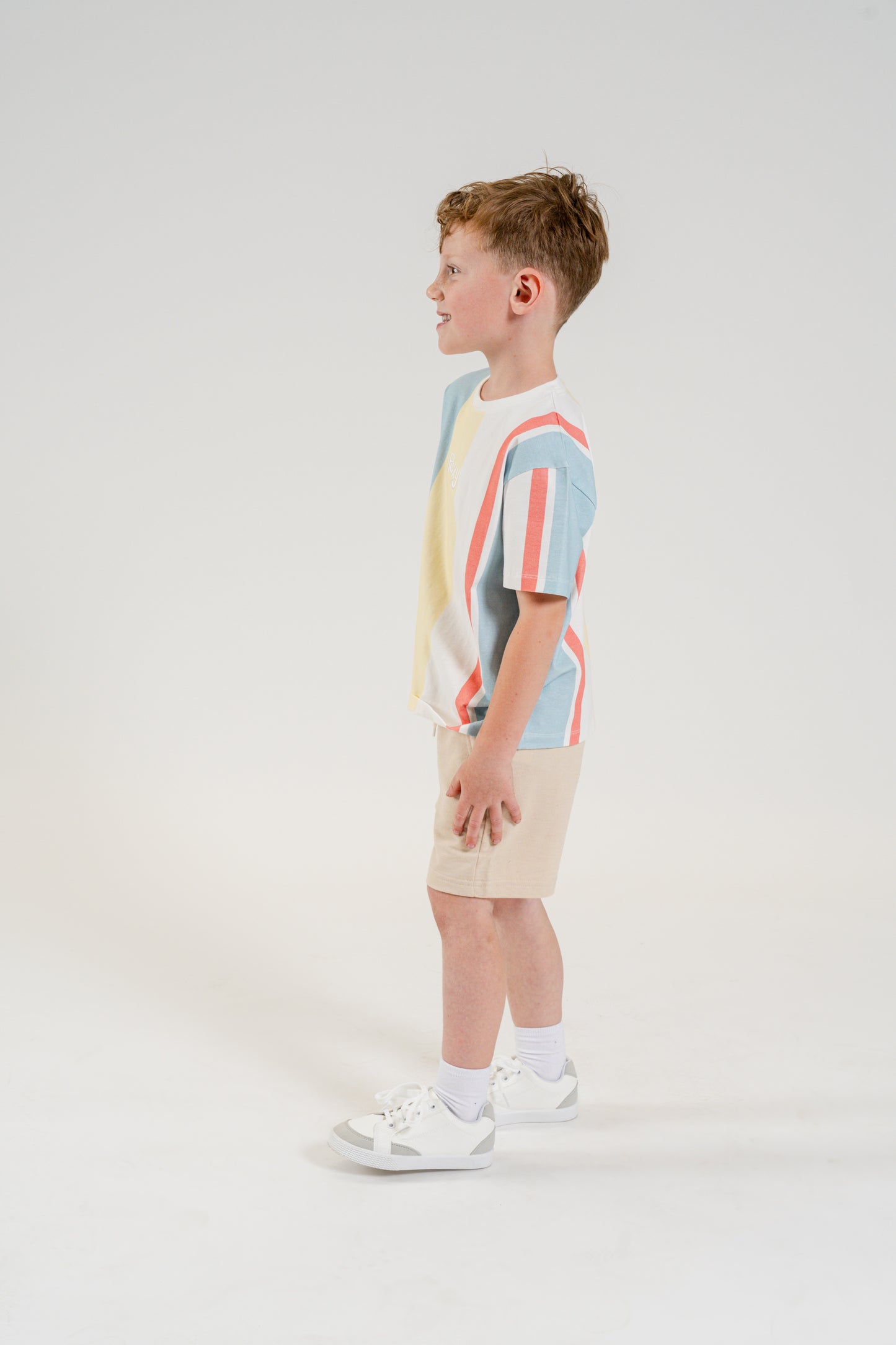 Premium Rexy Striped Tee - Sky Blue & Beige (Kids)