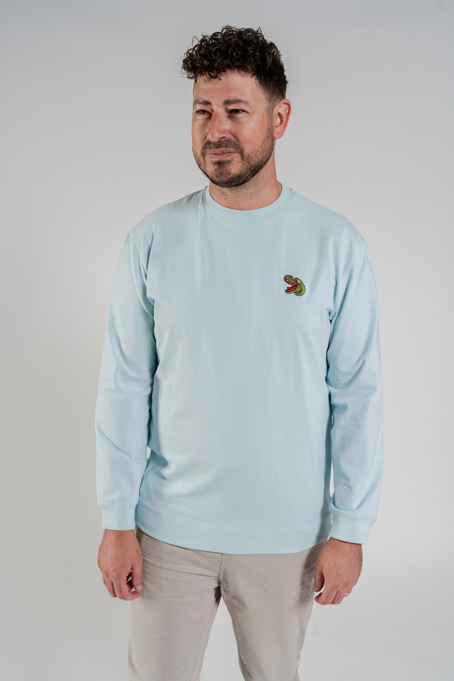 Ice blue mens skivvy with T-Rex embroidery 